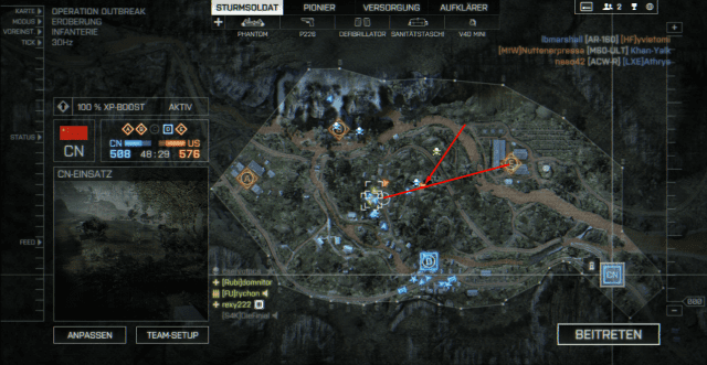 In der Mitte zwischen Flagge C und E findet ihr den Phantom Bogen