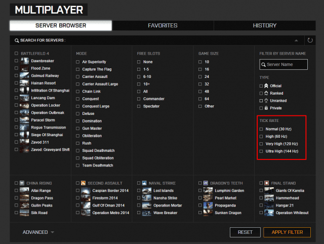 Battlefield 4 High Tickrate Filter