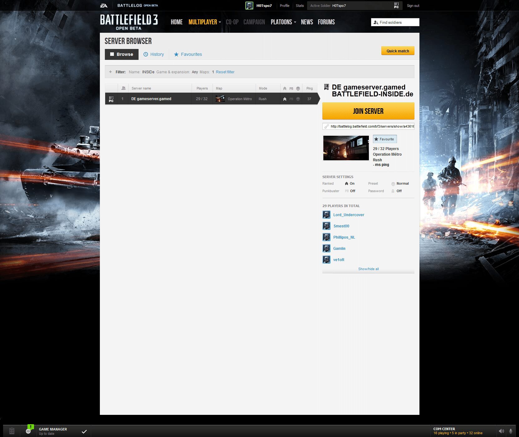 Unser Battlefield 3 Beta Gameserver von gamed!de