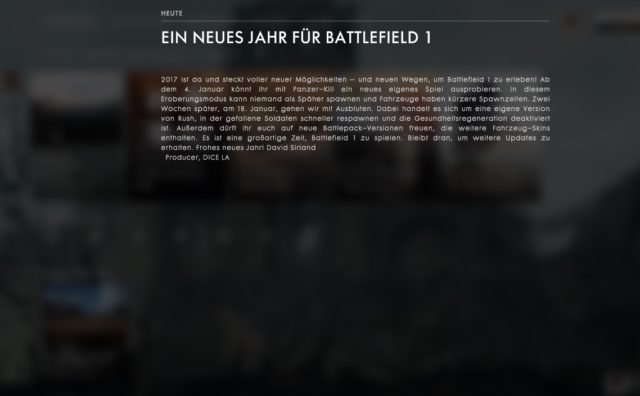 Neujahrsansprache an die Battlefield 1 Community
