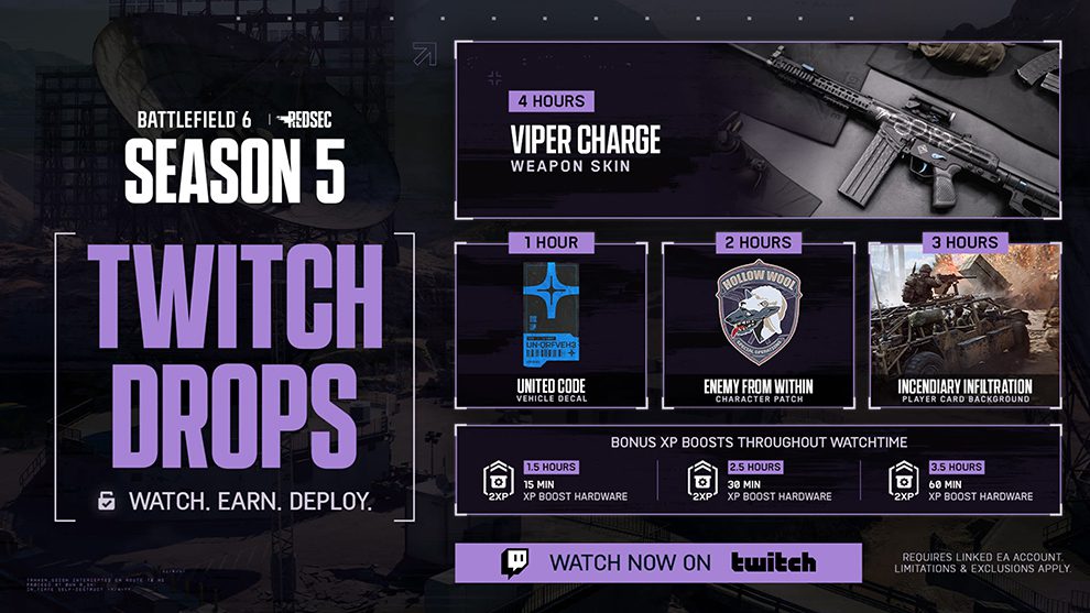 Battlefield 6 Season 5: Waffen-Skin "Viper Charge" und mehr kostenlos per Twitch Drop 1 Battlefield 6 Season 5 twitch drops teaser
