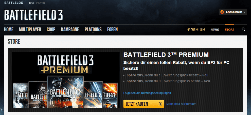 battlelog spare beim kauf von bf3 premium