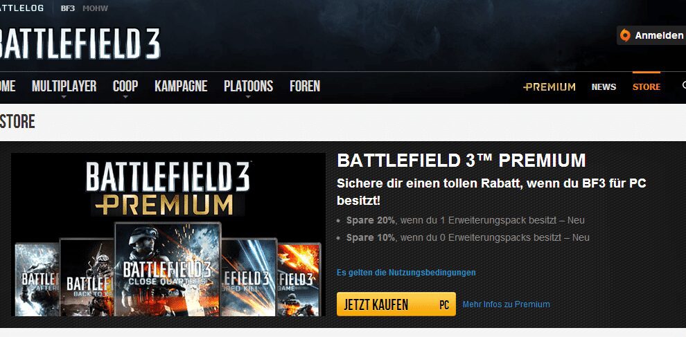 Bis zu 70% sparen beim Kauf von BF3: Premium für den PC 3 battlelog spare beim kauf von bf3 premium