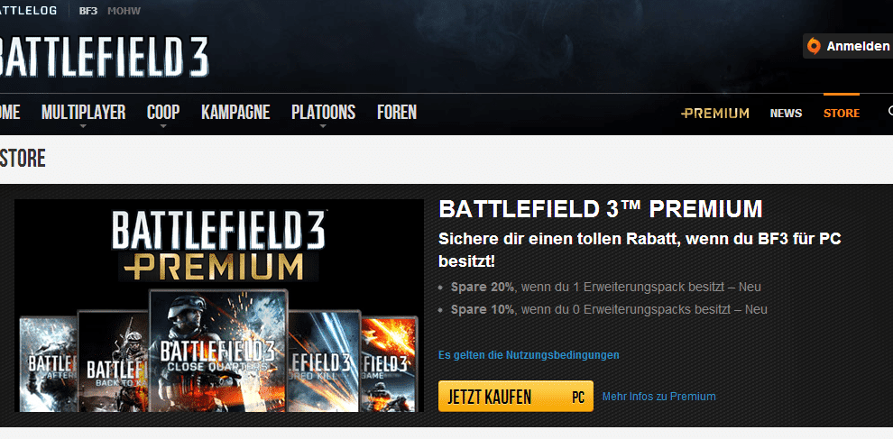 Bis zu 70% sparen beim Kauf von BF3: Premium für den PC 3 battlelog spare beim kauf von bf3 premium