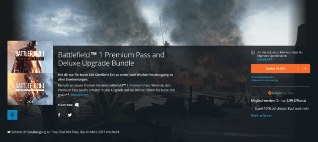 Battlefield 1 Premium Pass & Deluxe Upgrade Bundle stark reduziert 4 Screenshot 1